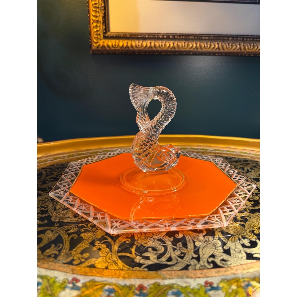 Vintage Glass Fish Handle Tray: Mid-Century Coastal Decor‎
